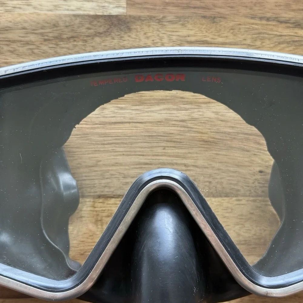 VTG Dacor Tempered Glass Dive Mask 18-8 Stainless Steel Wrap Around Japan READ*